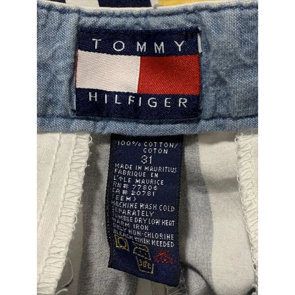 VTG 90s/Y2K Tommy Hilfiger BLUE/YELLOW Striped Shorts Men’s Size 31, 30”x9” Meas